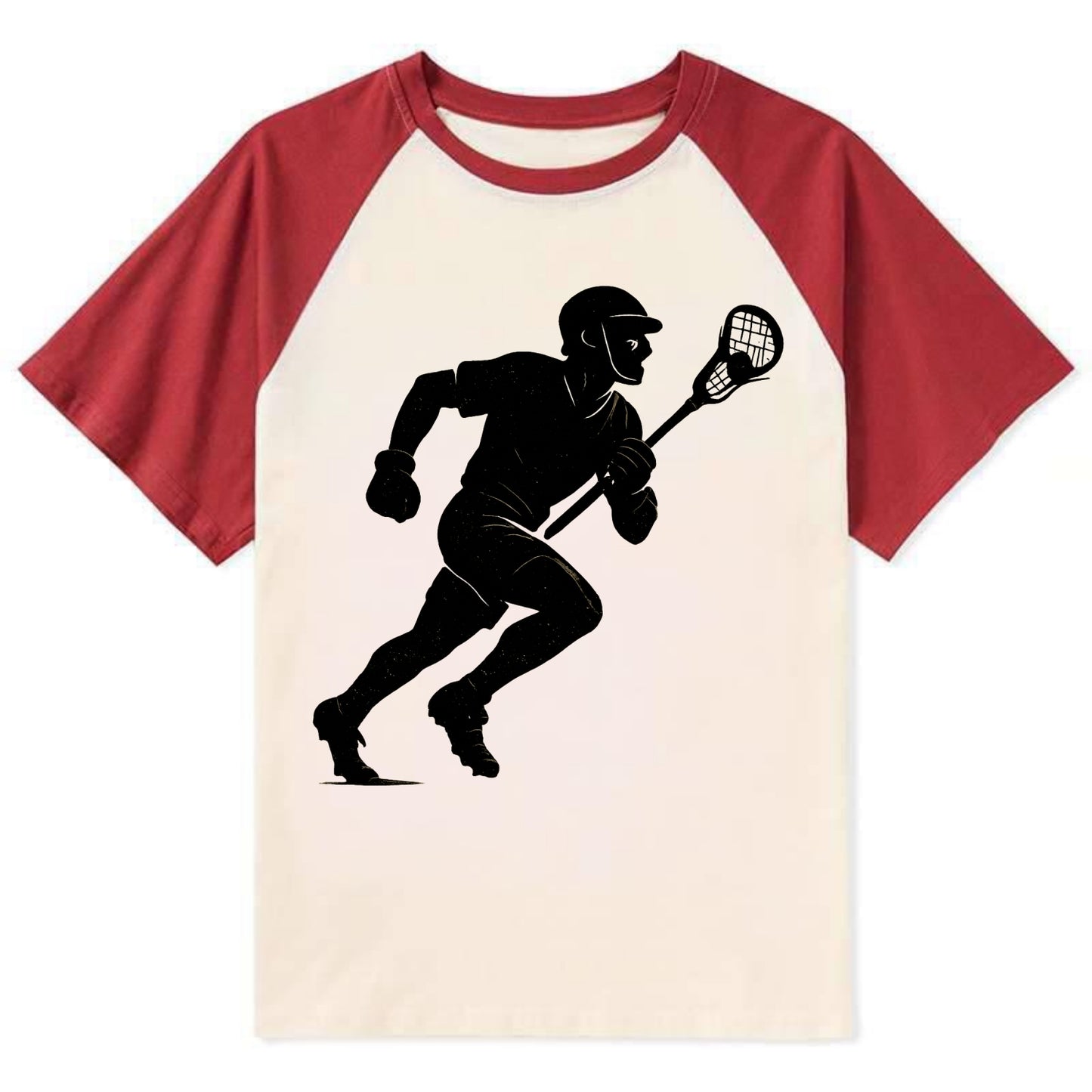 Lacrosse player cradling and running - Contrast Raglan T-shirt - Red