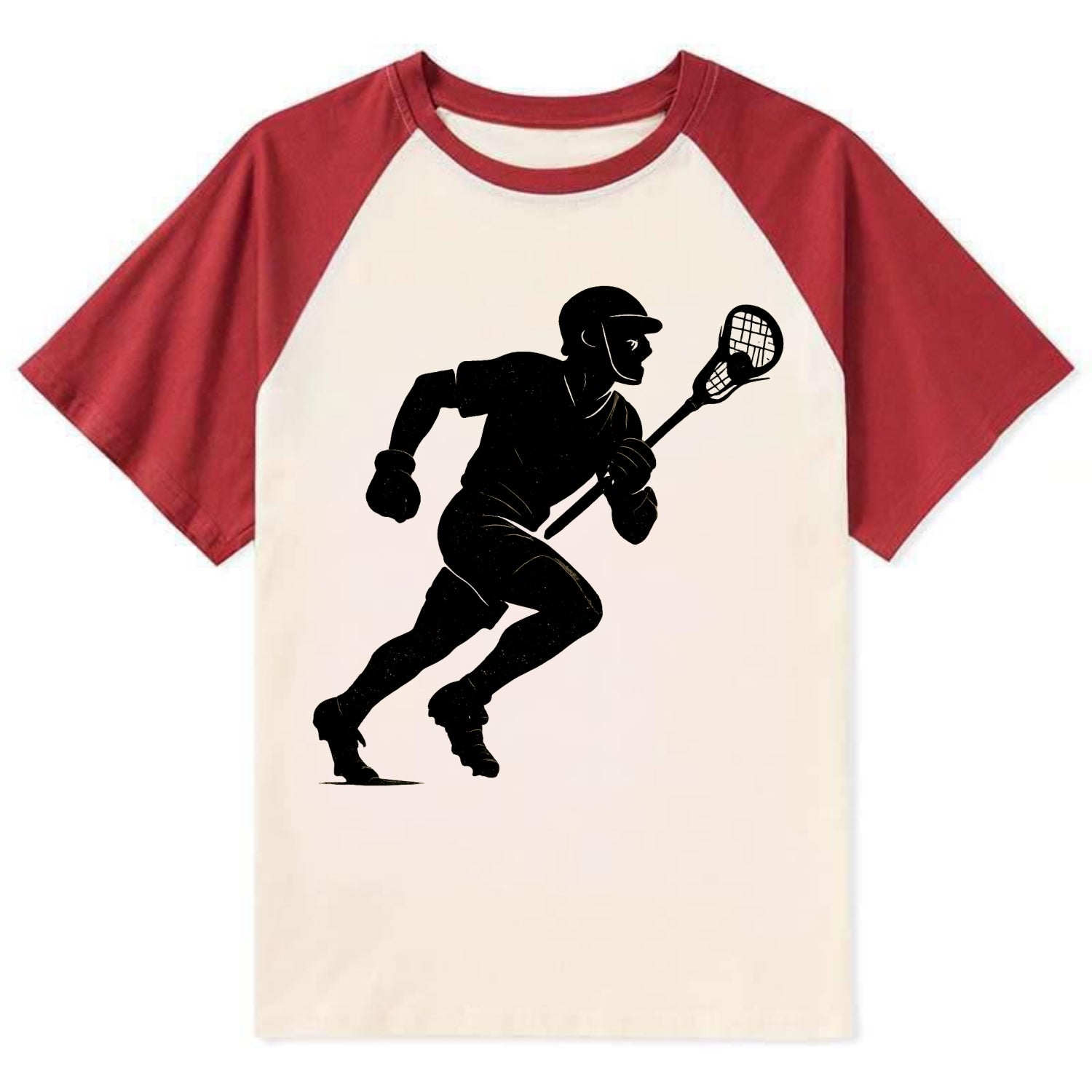 Lacrosse player cradling and running - Contrast Raglan T-shirt - Red