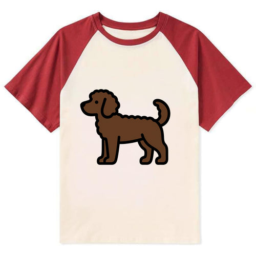 Labradoodle - Chocolate curly flat side profile - Contrast Raglan T-shirt