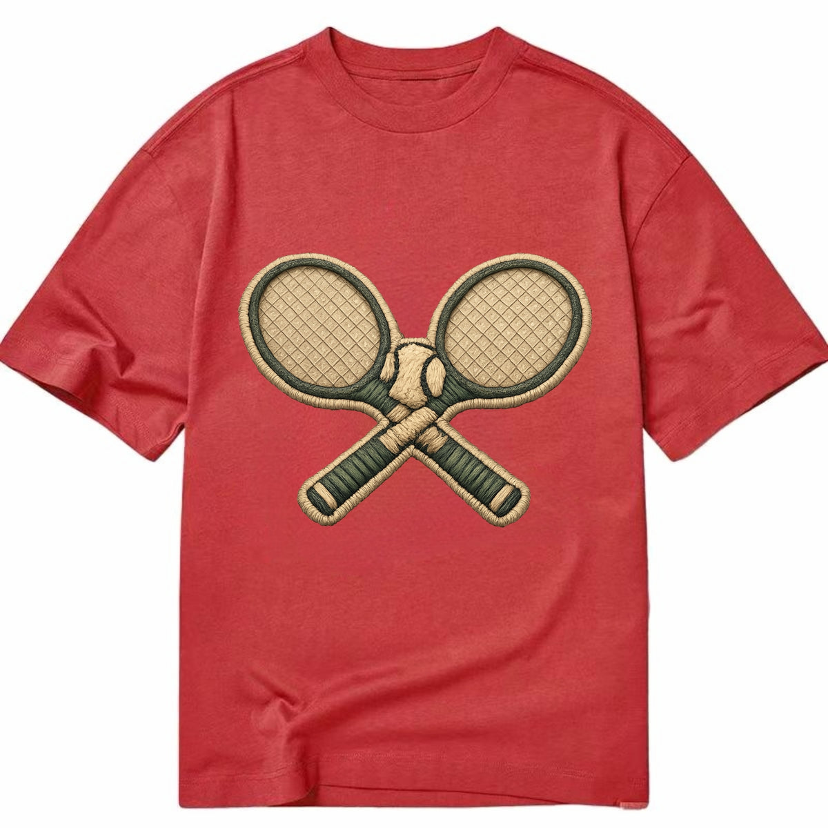 Embroidered patch design - TENNIS RACKET CROSSED - tennis rackets with ball in - Classic T-shirt - Red
