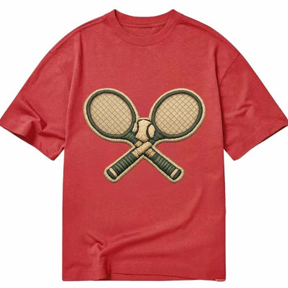 Embroidered patch design - TENNIS RACKET CROSSED - tennis rackets with ball in - Classic T-shirt - Red