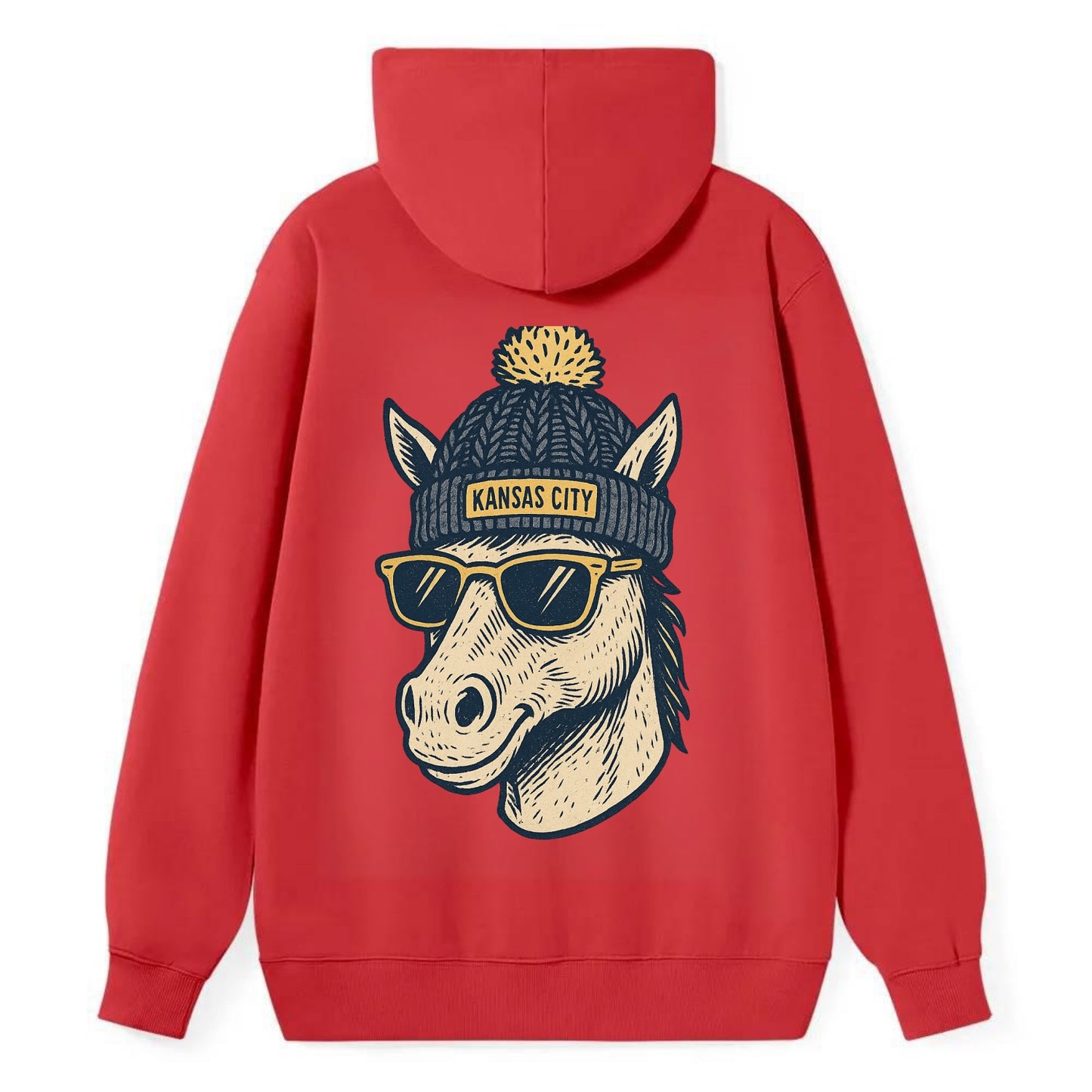 Missouri Mule wearing Kansas City beanie with pom pom and wayfarer - Classic Pullover Hoodie - Red
