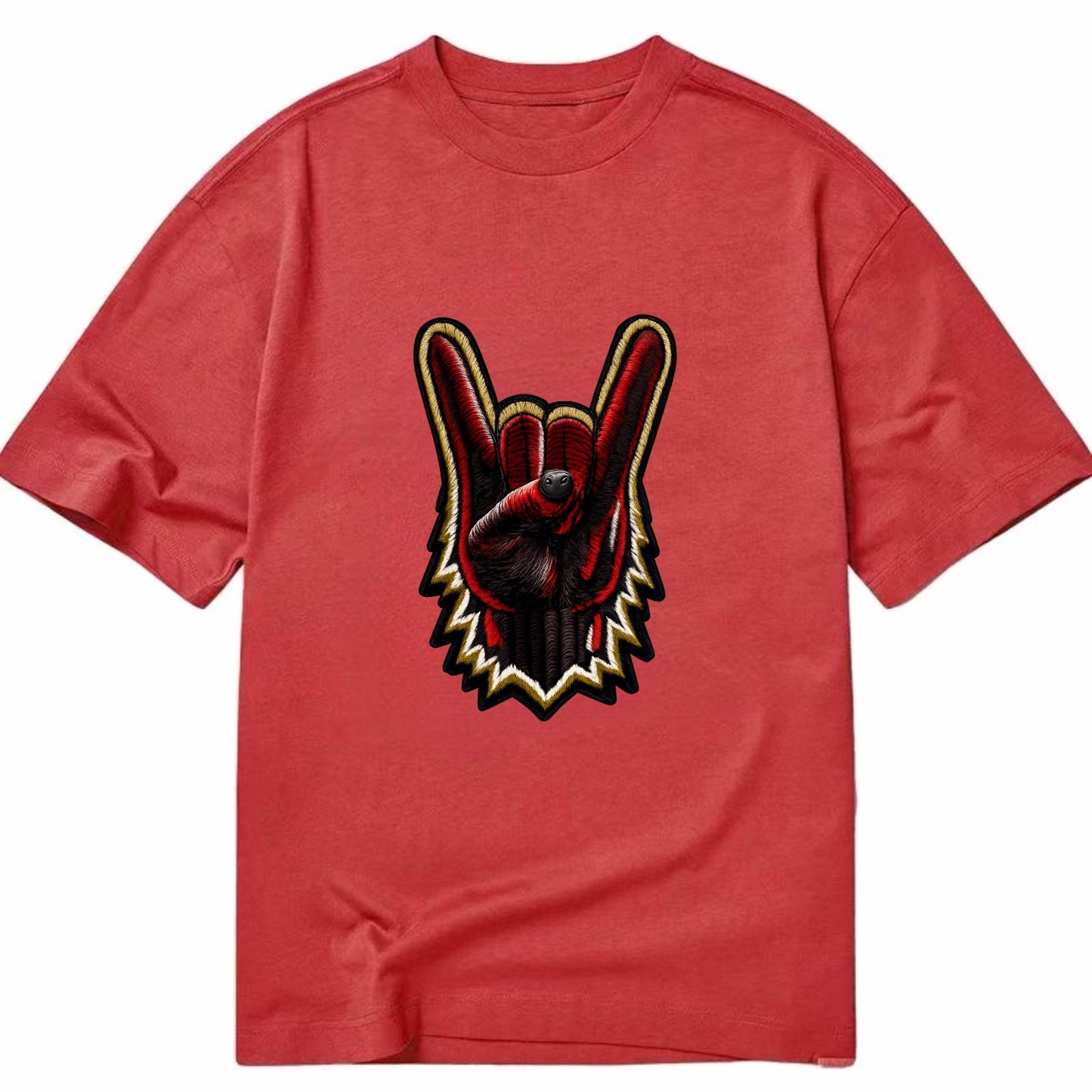 ROCK HAND HORNS - devil horns hand gesture in black and red , metal music - Classic T-shirt - Red