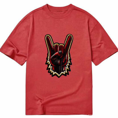 ROCK HAND HORNS - devil horns hand gesture in black and red , metal music - Classic T-shirt - Red