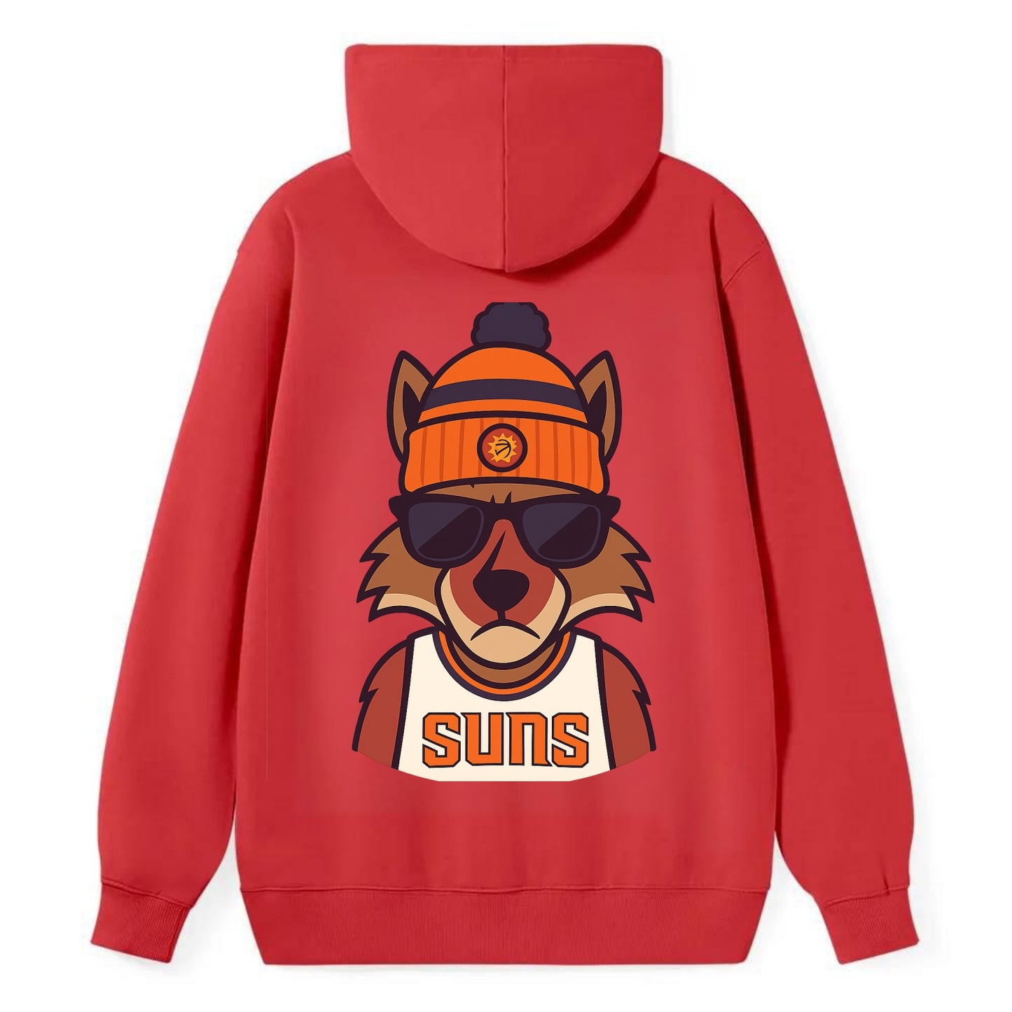 Arizona Coyote wearing Suns beanie with desert sun patch and wayfarer - Classic Pullover Hoodie - Red