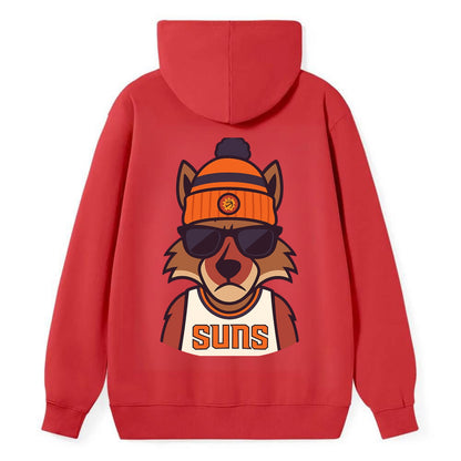 Arizona Coyote wearing Suns beanie with desert sun patch and wayfarer - Classic Pullover Hoodie - Red