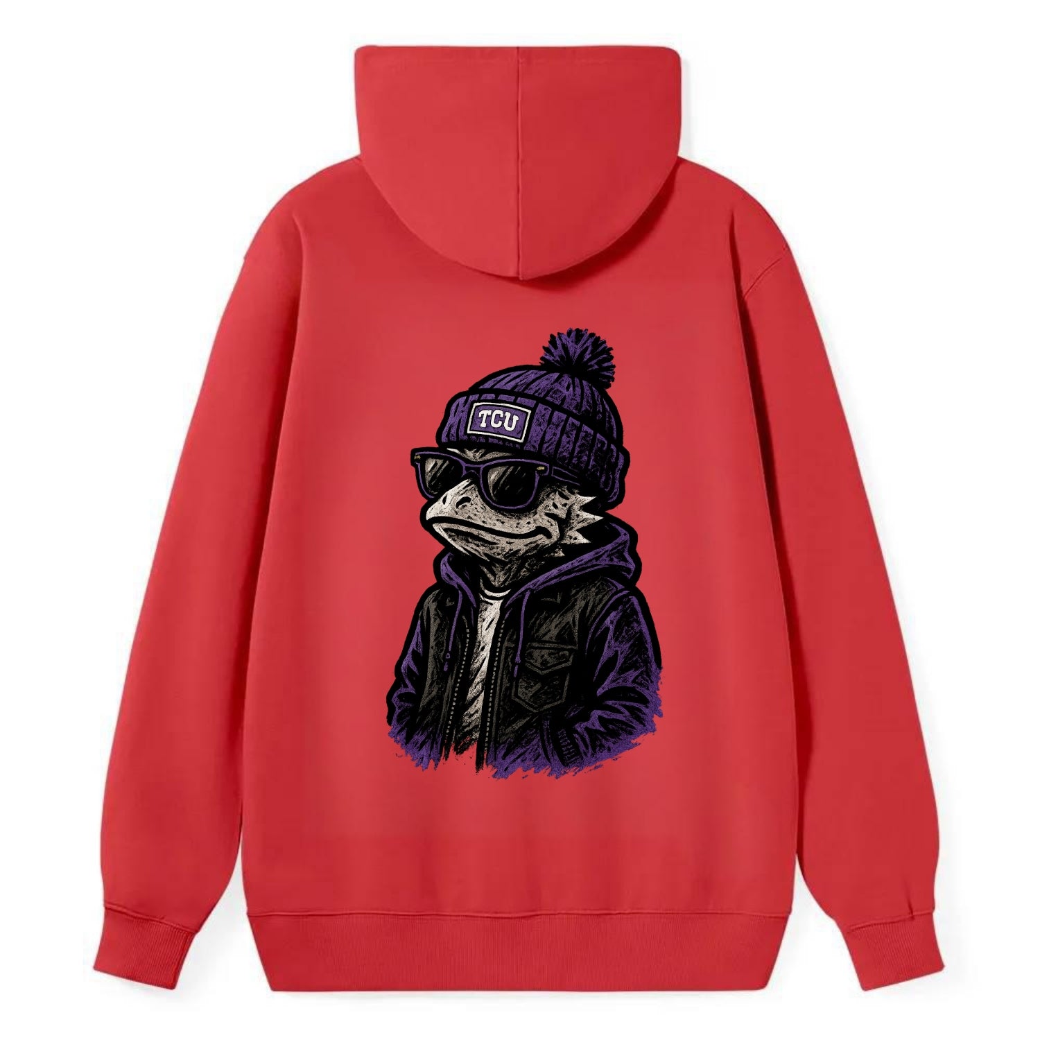 Fort Worth Frog wearing TCU beanie with horned patch - Classic Pullover Hoodie - Red