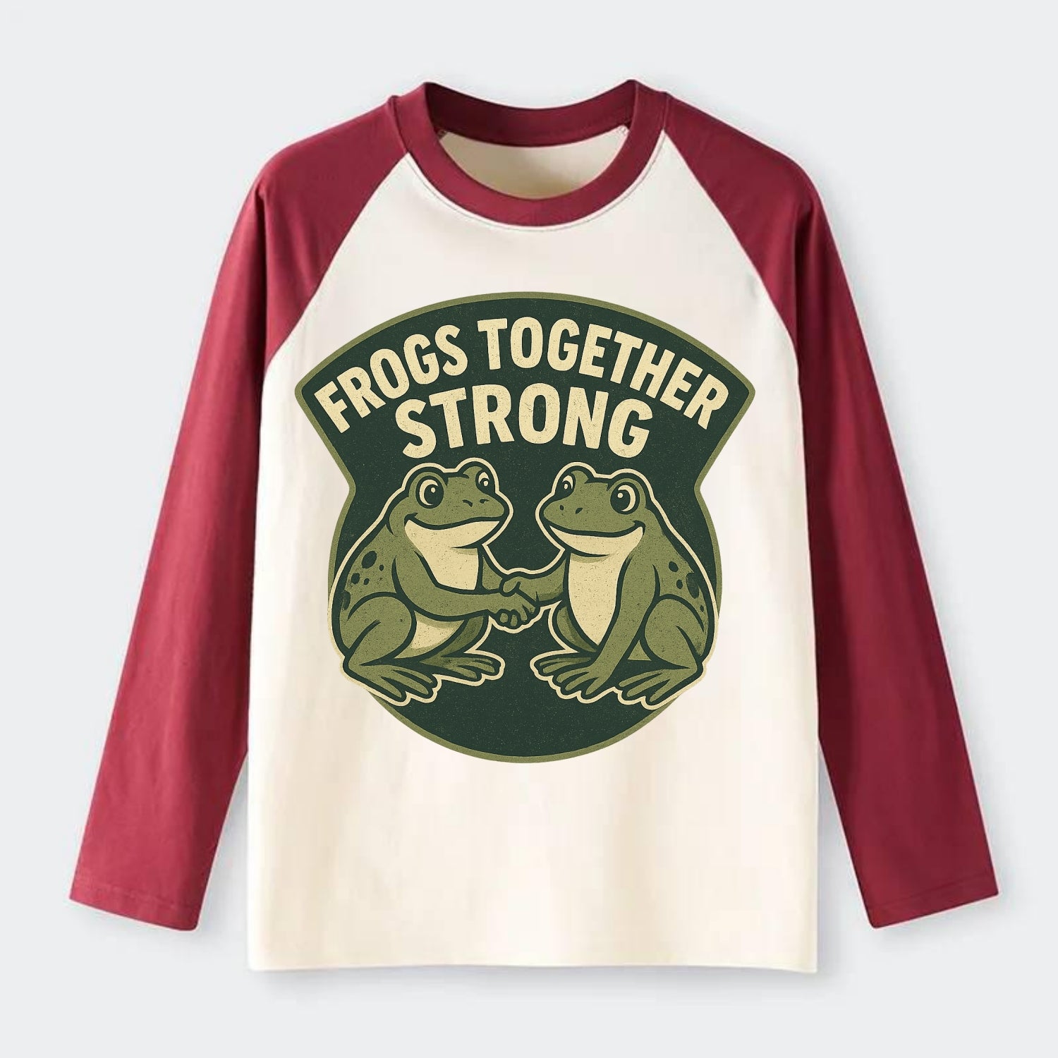 Frogs Together Strong 3 - Raglan Long Sleeve T-Shirt - Red