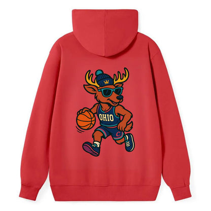 Ohio Deer wearing Cavs beanie with crown patch and wayfarer sunglasses - Classic Pullover Hoodie - Red