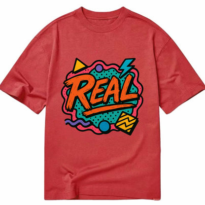 Imperfect brush strokes spelling "Real" - authenticity over perfection, raw and - Classic T-shirt - Red