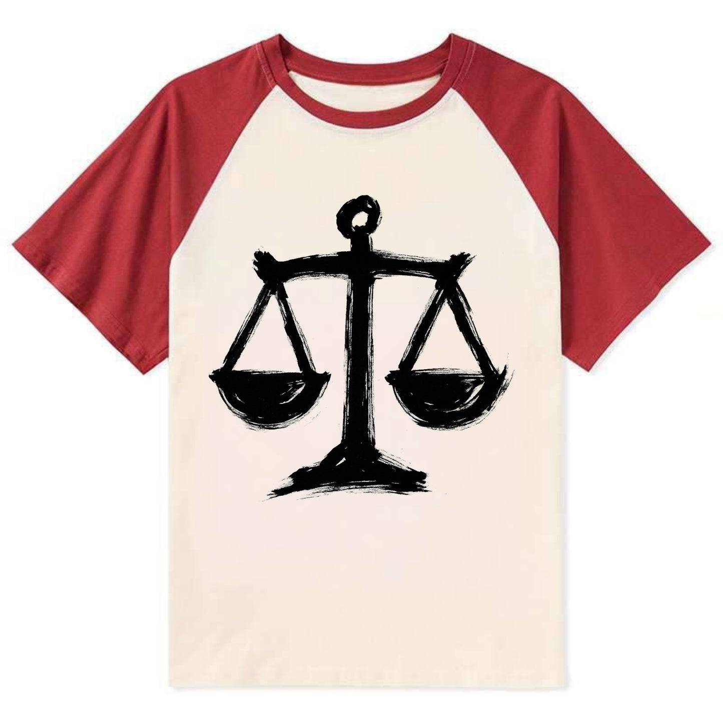 Scales of justice - equality and fairness bold ink style - Contrast Raglan T-shirt - Red
