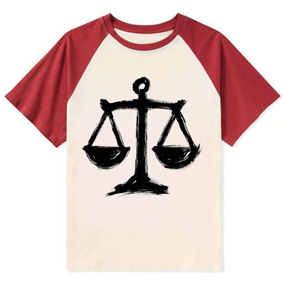 Scales of justice - equality and fairness bold ink style - Contrast Raglan T-shirt - Red