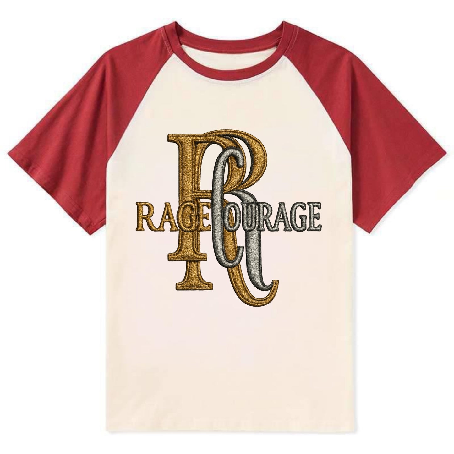 RAGE;COURAGE MODE Warrior Green Hat - Contrast Raglan T-shirt - Red