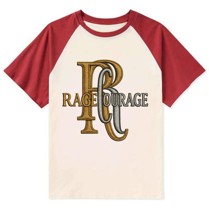 RAGE;COURAGE MODE Warrior Green Hat - Contrast Raglan T-shirt - Red