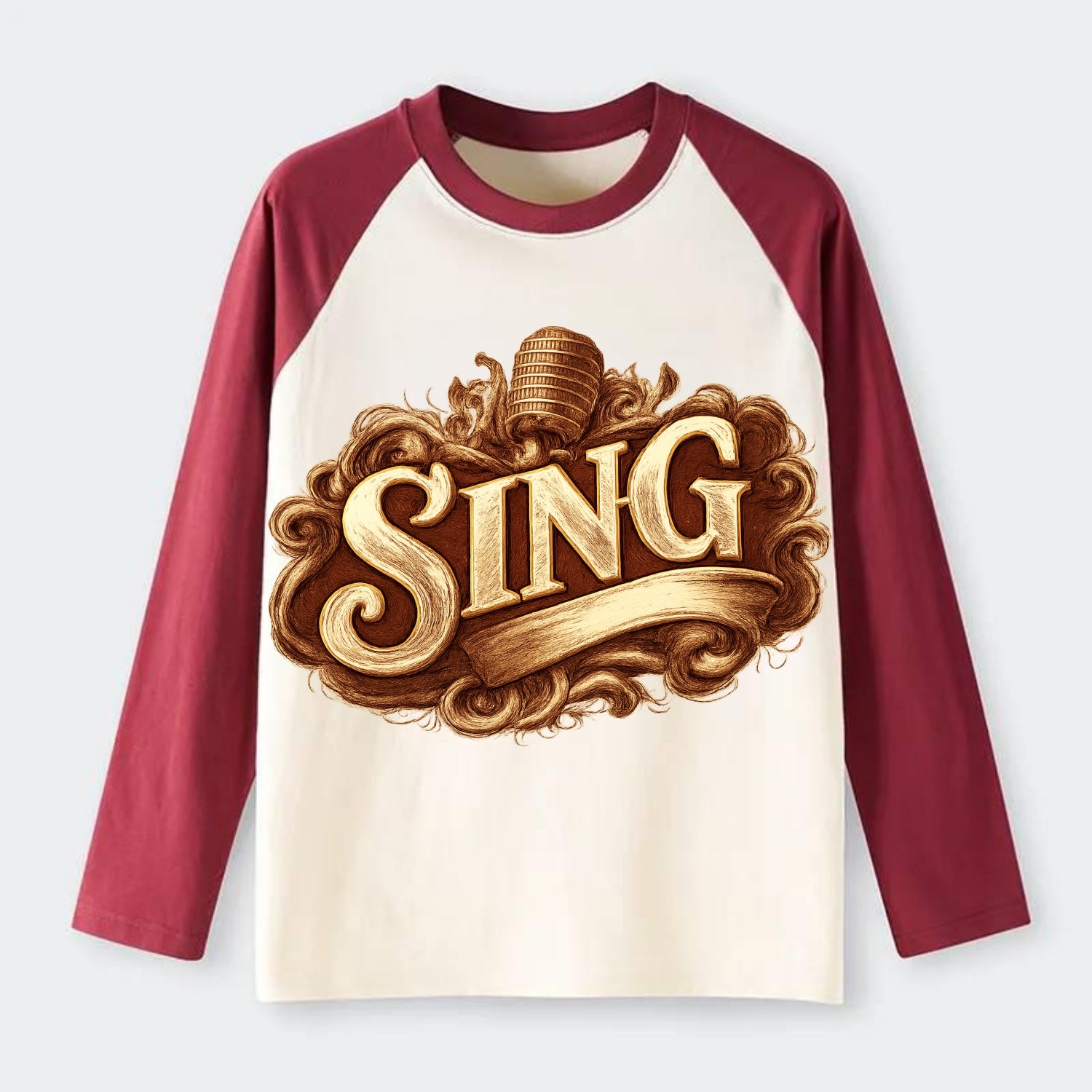 Bold typography design - "SING" - vocal expression, musical soul - Raglan Long Sleeve T-Shirt - Red