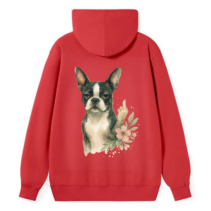 Boston Terrier with tuxedo markings, perky ears, paw up giving sass - Classic Pullover Hoodie - Red