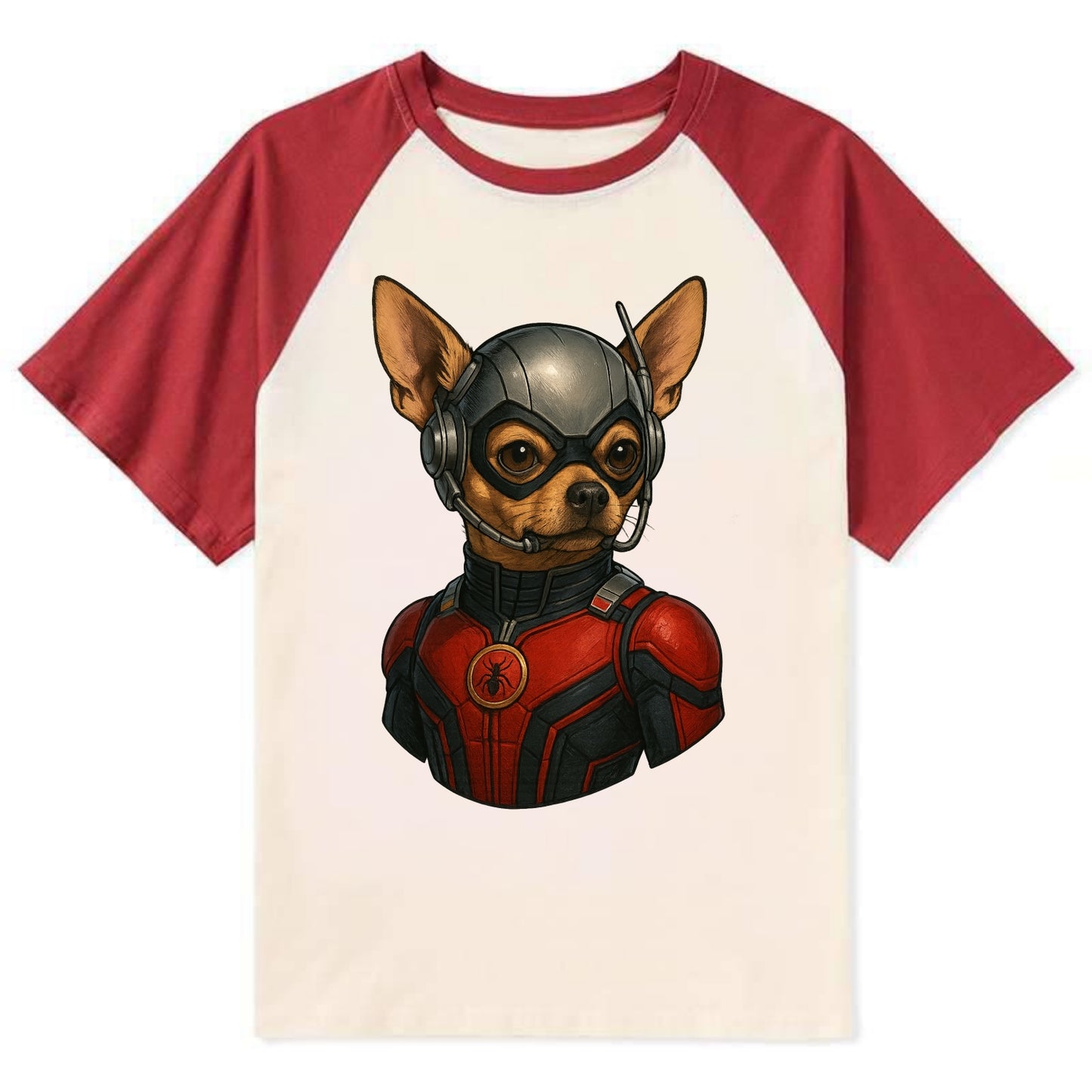 Chihuahua Ant-Man  - Contrast Raglan T-shirt - Red