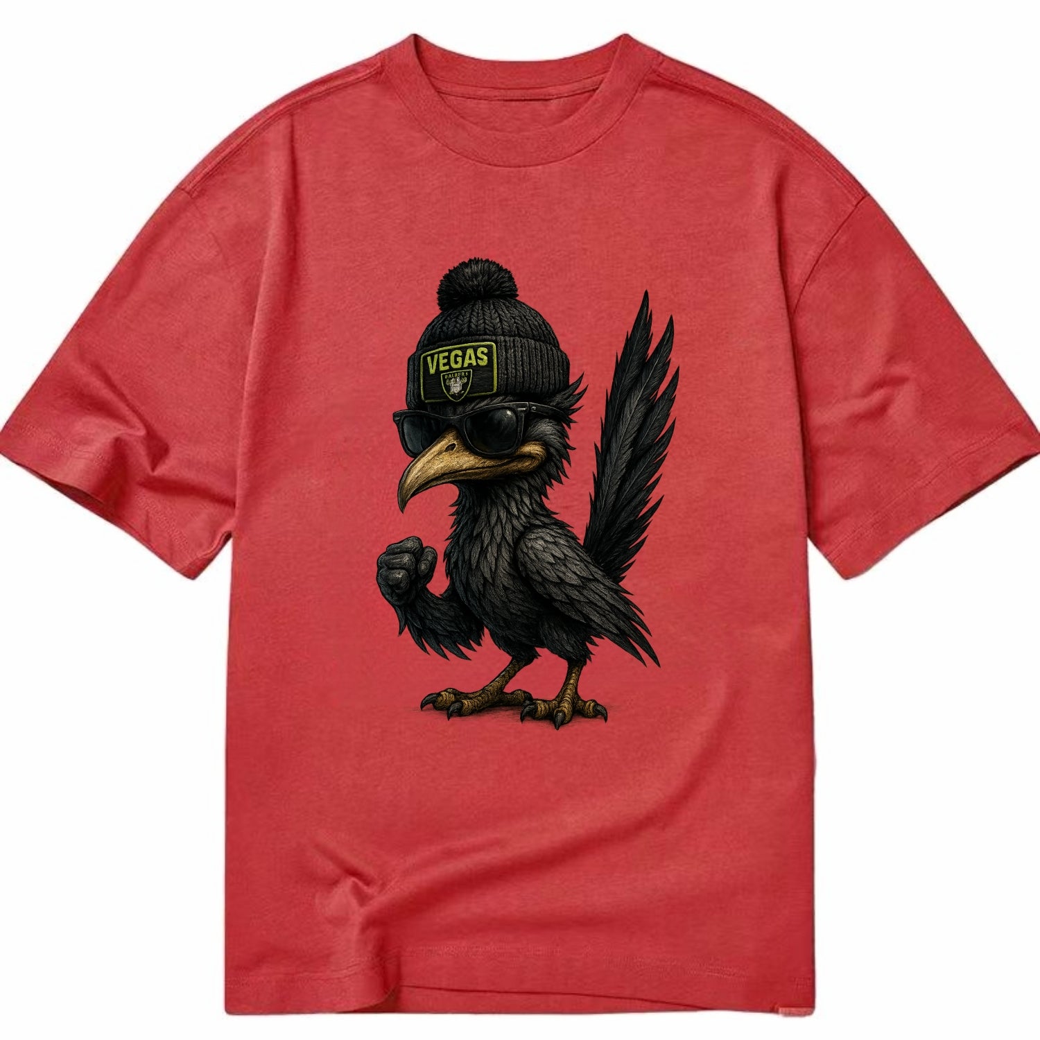 Vegas Roadrunner wearing Raiders beanie with neon patch and wayfarer sunglasses - Classic T-shirt - Red
