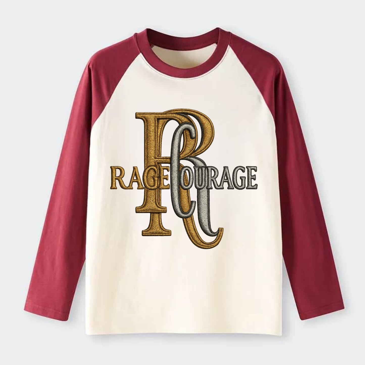 RAGE;COURAGE MODE Warrior Green Hat - Raglan Long Sleeve T-Shirt - Red