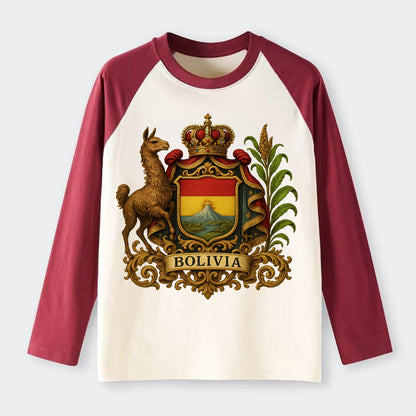 Bolivia Royal Logo  - Raglan Long Sleeve T-Shirt - Red