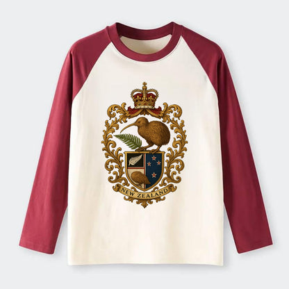 New Zealand Kiwi Emblem - Raglan Long Sleeve T-Shirt - Red