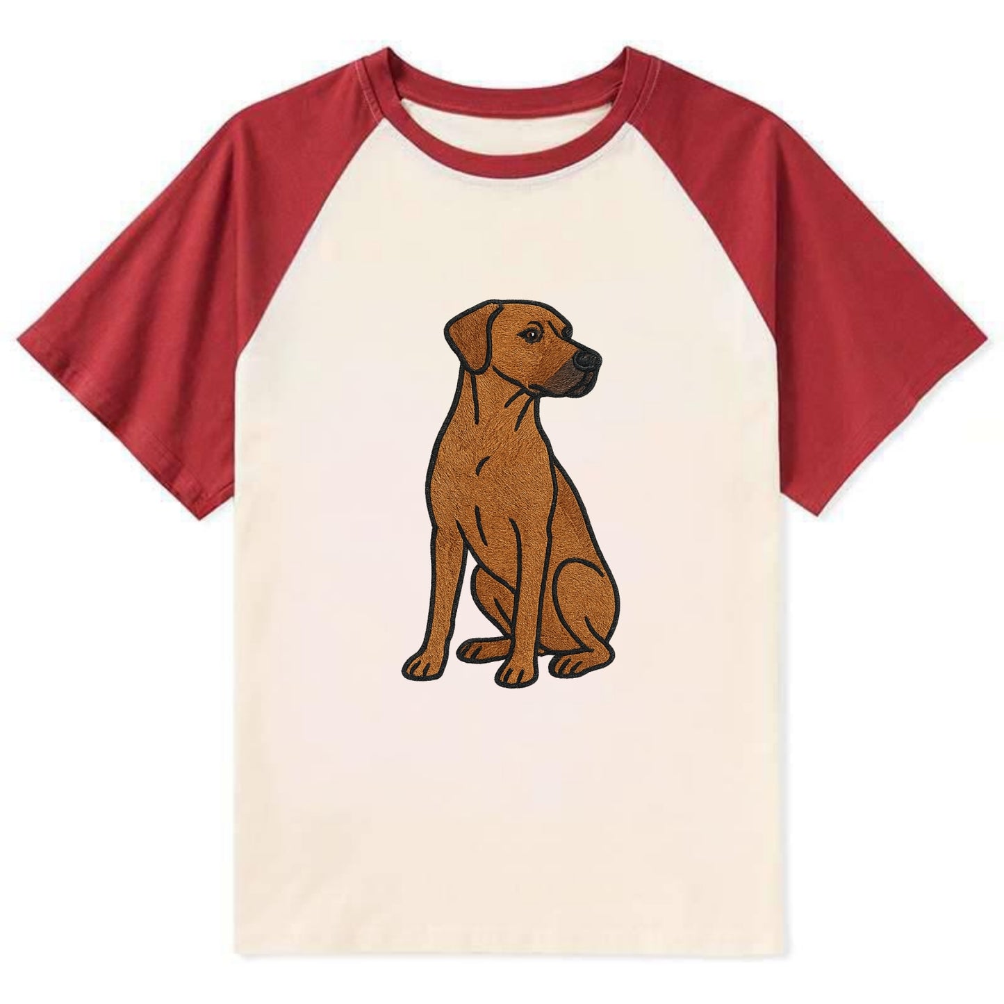 Rhodesian Ridgeback - Red wheaten embroidered pose - Contrast Raglan T-shirt - Red