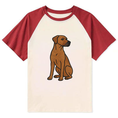 Rhodesian Ridgeback - Red wheaten embroidered pose - Contrast Raglan T-shirt - Red