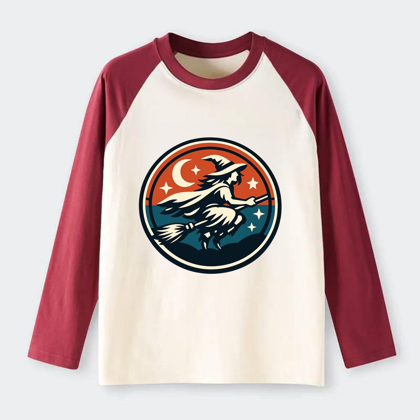 Mystic Night Witch Emblem - Raglan Long Sleeve T-Shirt - Red