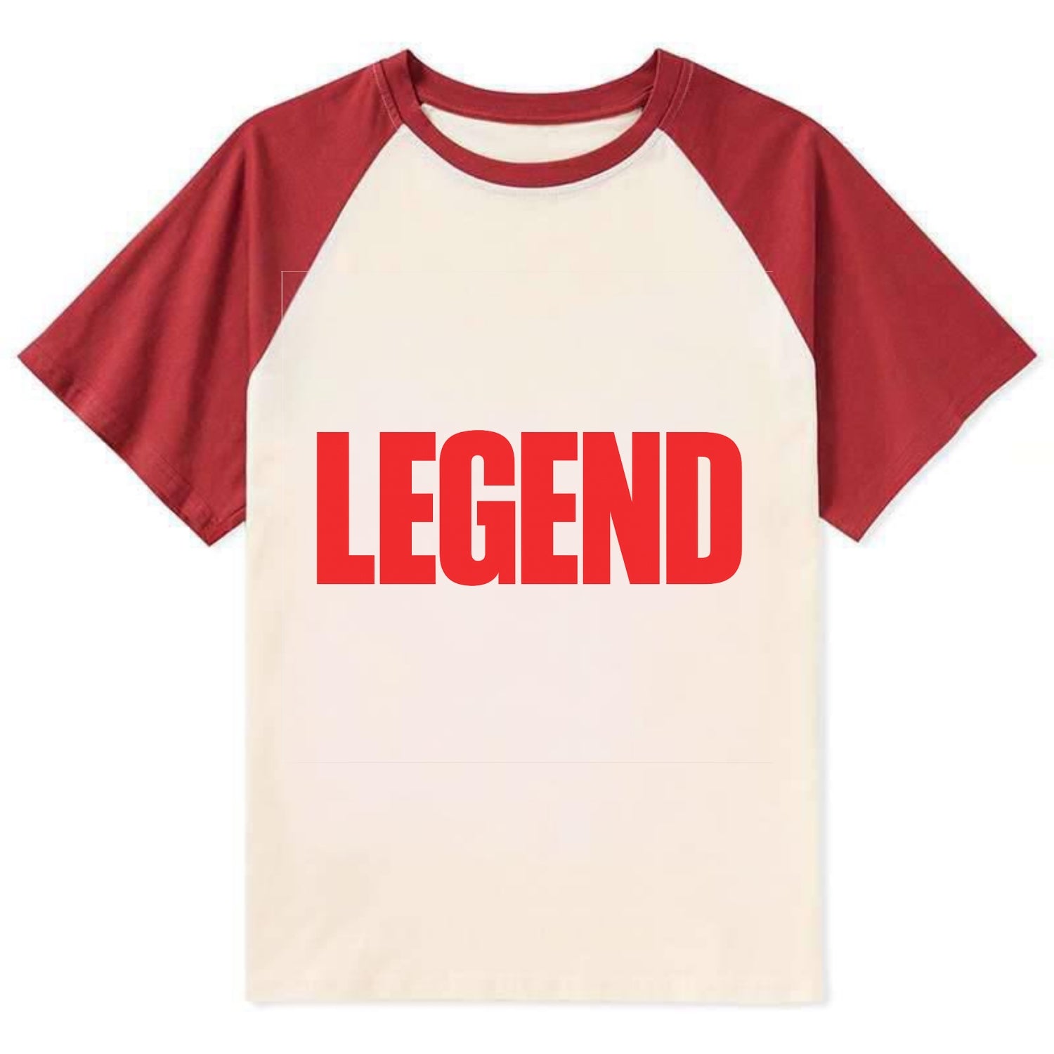 Bold typography design - "LEGEND" - remarkable person, iconic status - Contrast Raglan T-shirt - Red