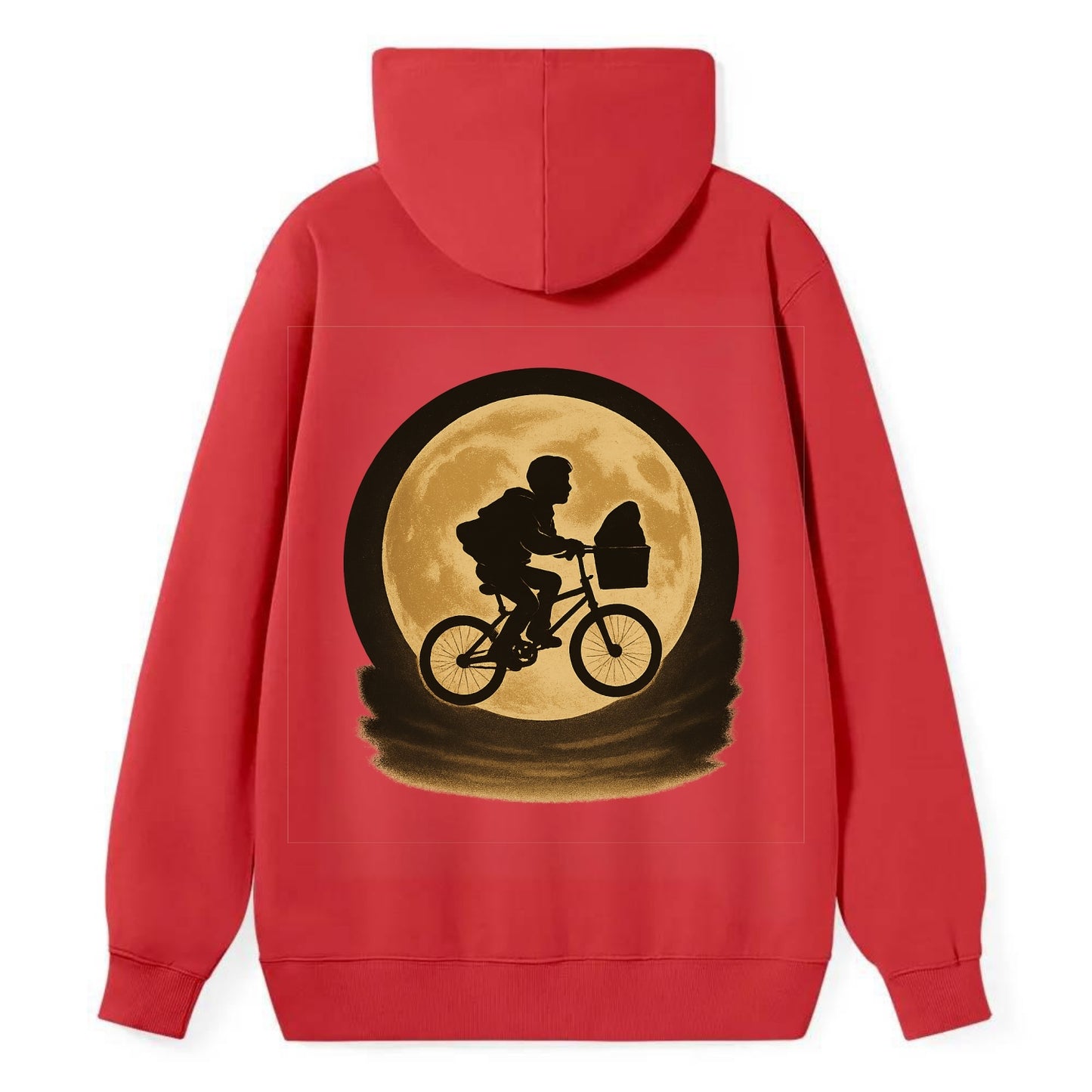 boy with bicycle flying across full moon with silhouette - Classic Pullover Hoodie - Red