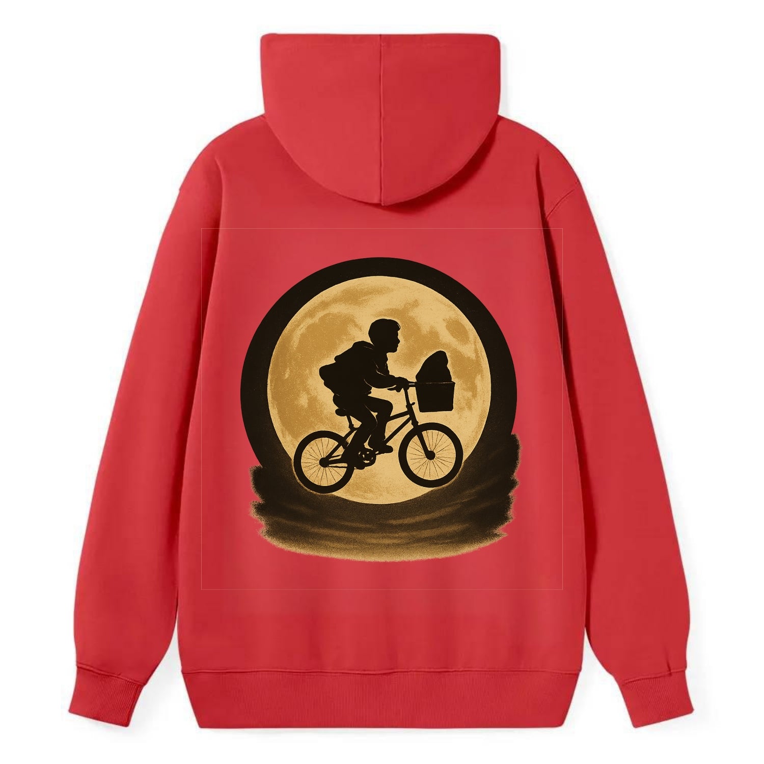 boy with bicycle flying across full moon with silhouette - Classic Pullover Hoodie - Red