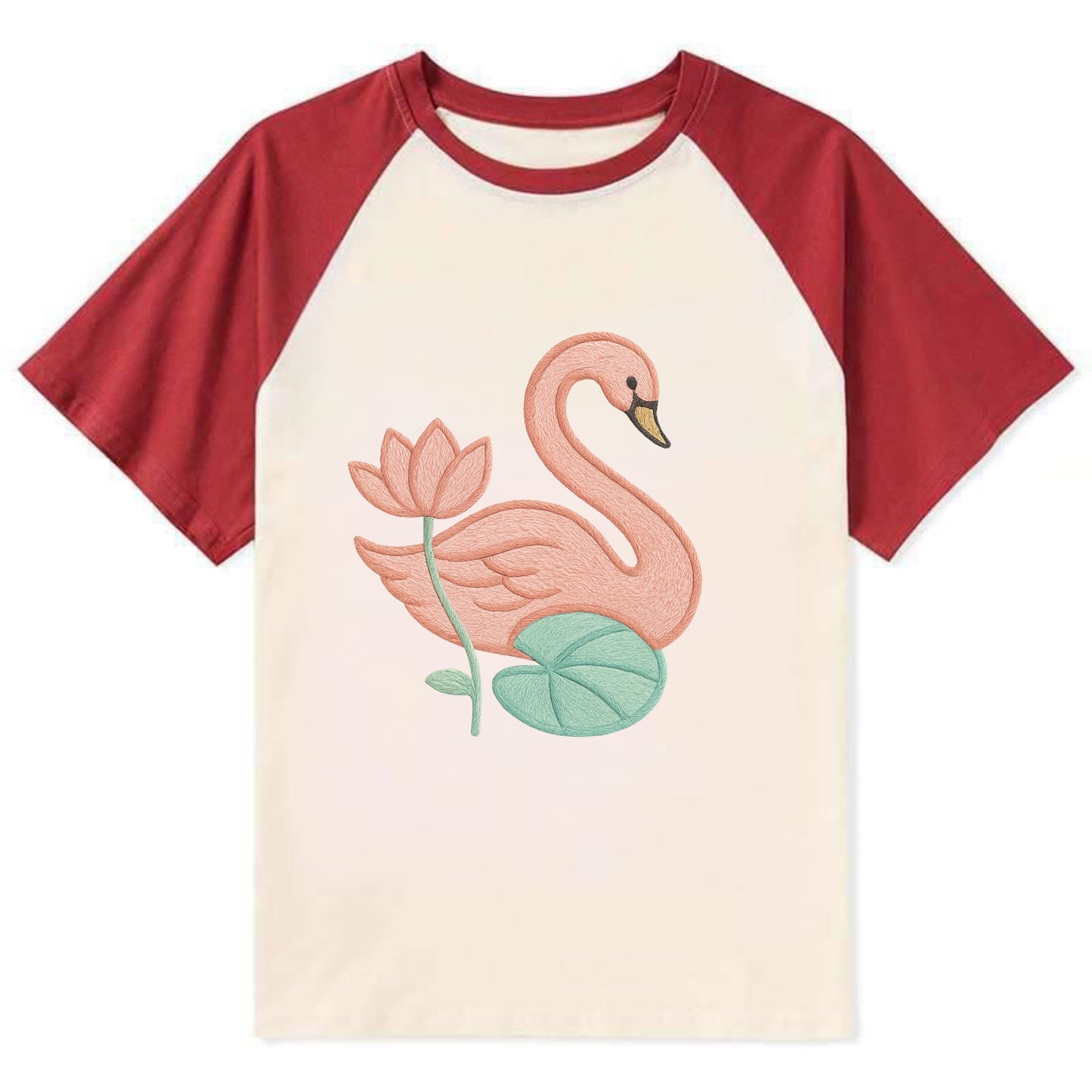Coral Swan - Contrast Raglan T-shirt - Red