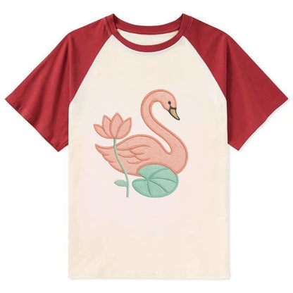 Coral Swan - Contrast Raglan T-shirt - Red