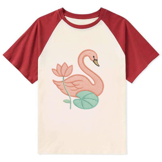 Coral Swan - Contrast Raglan T-shirt - Red