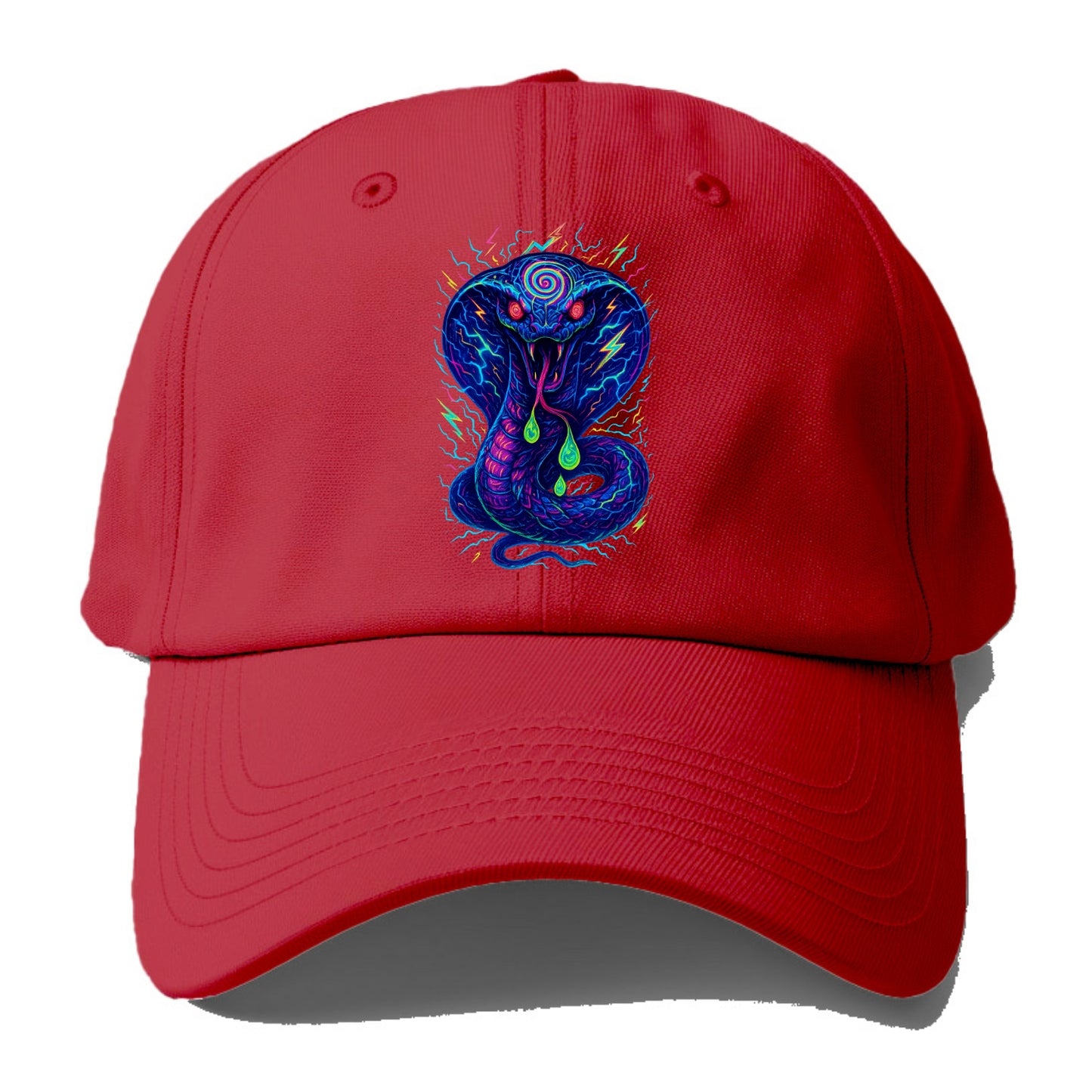Mesmerizing cobra with hypnotic spiral patterns in the hood, scales that shimmer - Baseball Cap - Red
