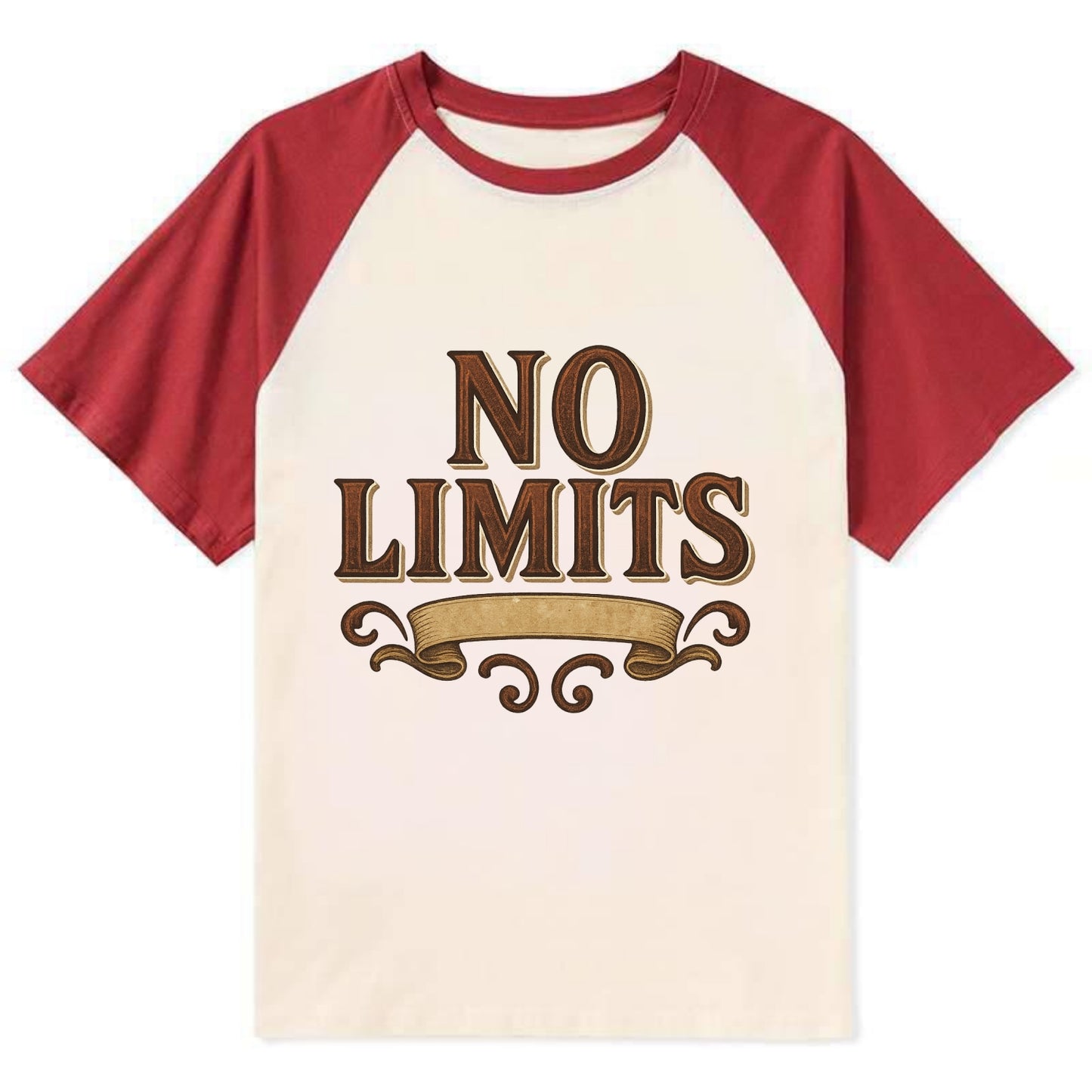 Bold typography design - "NO LIMITS" - boundless potential - Contrast Raglan T-shirt - Red
