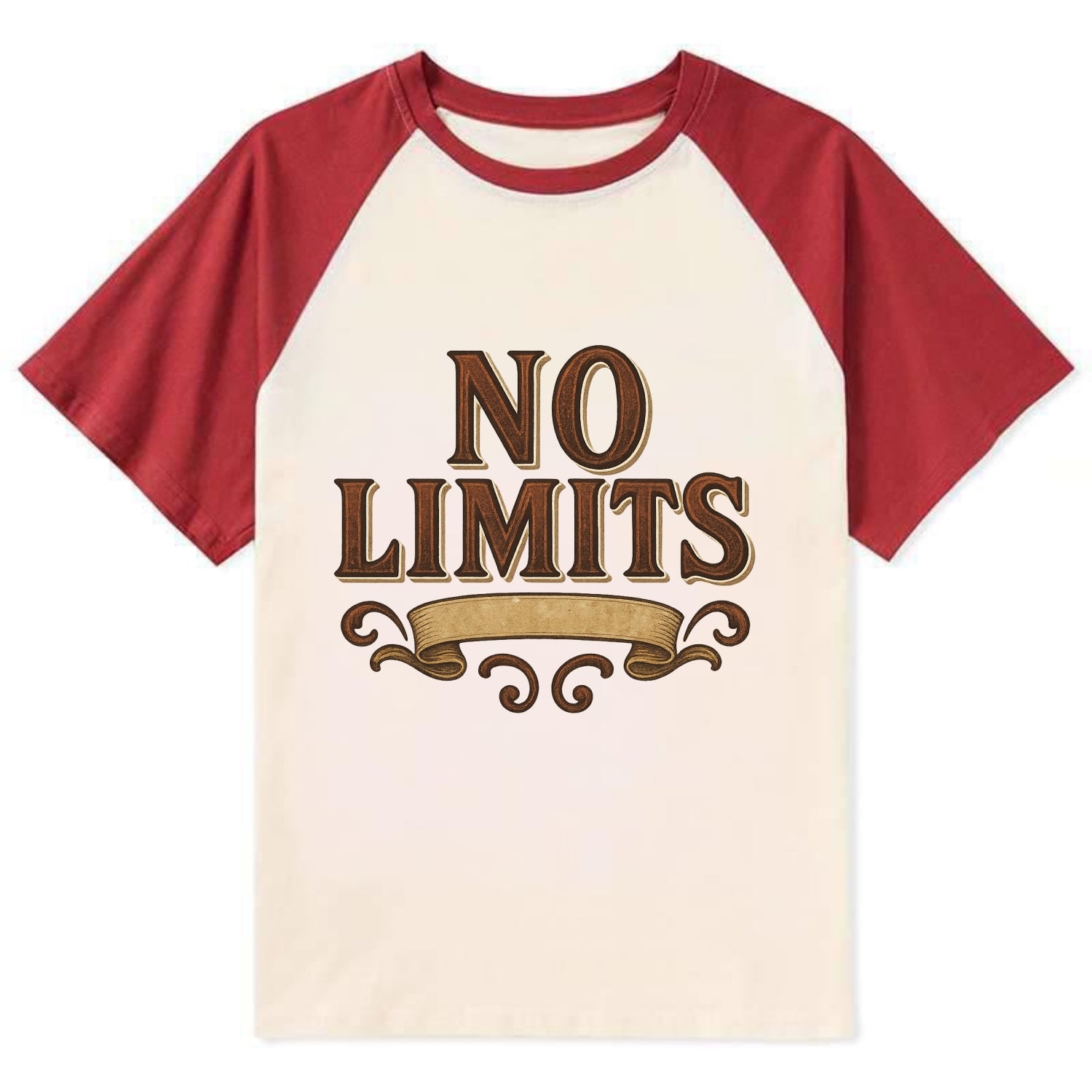 Bold typography design - "NO LIMITS" - boundless potential - Contrast Raglan T-shirt - Red