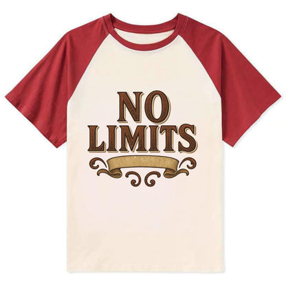 Bold typography design - "NO LIMITS" - boundless potential - Contrast Raglan T-shirt - Red