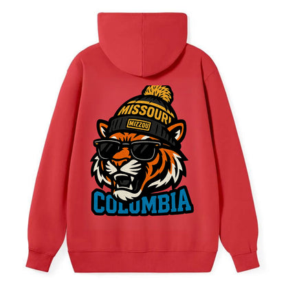 Columbia Tiger wearing Missouri beanie with Mizzou patch - Classic Pullover Hoodie - Red