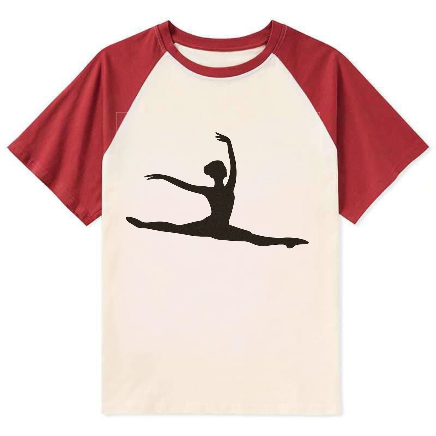 Ballet dancer in grand jete leap - Contrast Raglan T-shirt - Red