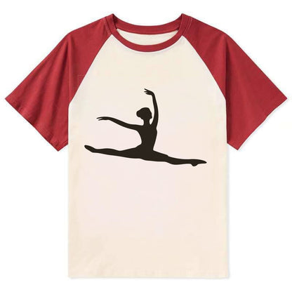 Ballet dancer in grand jete leap - Contrast Raglan T-shirt - Red