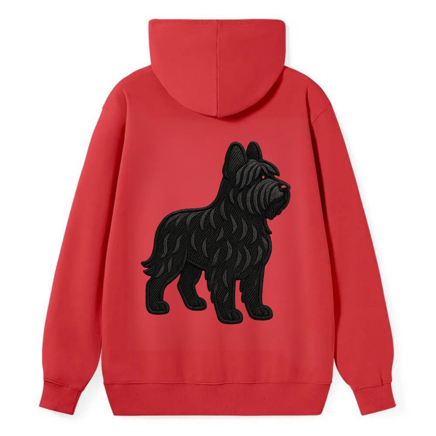 Briard - Black wavy coat embroidered herding pose - Classic Pullover Hoodie - Red