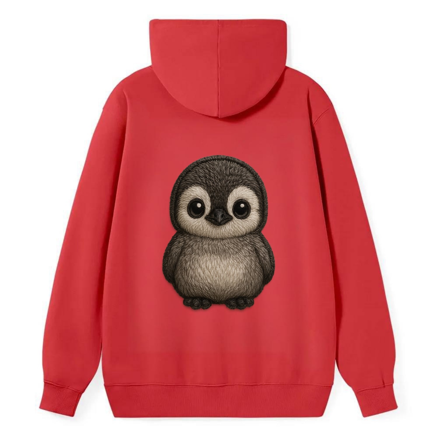 Baby Penguin Chick - gray fluffy, white face, round body, front-facing, - Classic Pullover Hoodie - Red
