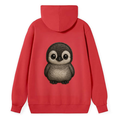 Baby Penguin Chick - gray fluffy, white face, round body, front-facing, - Classic Pullover Hoodie - Red