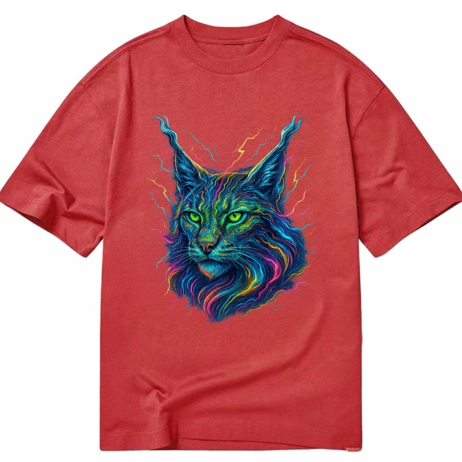 Wild lynx with ear tufts transforming into liquid mercury flows, silver and gold - Classic T-shirt - Red