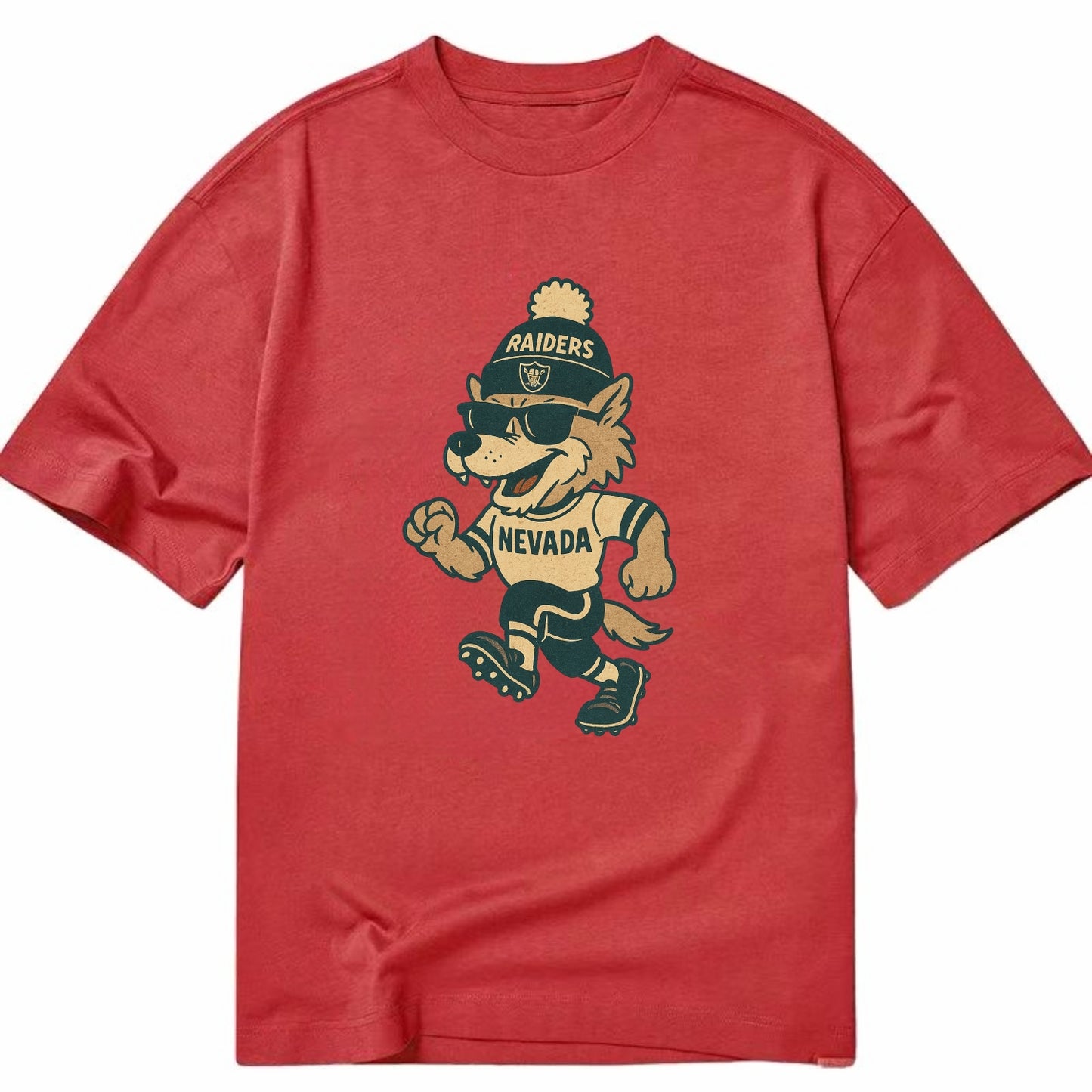 Nevada Wolf wearing Raiders beanie with outlaw patch and wayfarer sunglasses - Classic T-shirt - Red