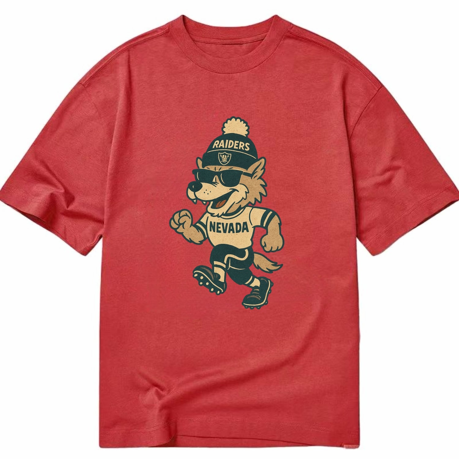 Nevada Wolf wearing Raiders beanie with outlaw patch and wayfarer sunglasses - Classic T-shirt - Red