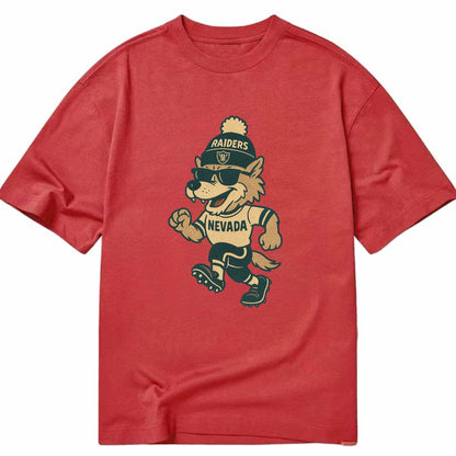 Nevada Wolf wearing Raiders beanie with outlaw patch and wayfarer sunglasses - Classic T-shirt - Red