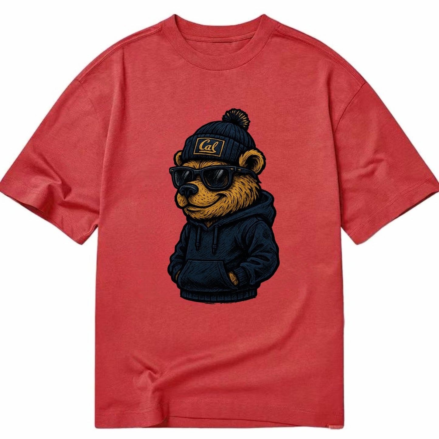 Berkeley Bear wearing Cal beanie with script patch - Classic T-shirt - Red