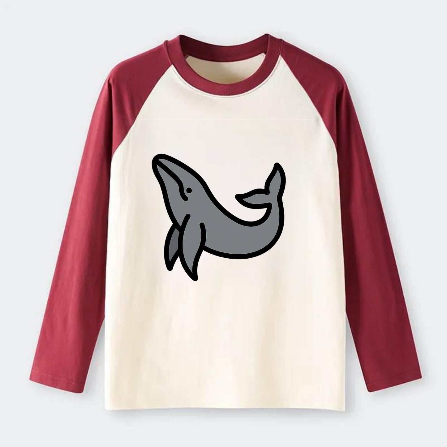 Humpback Whale - Gray breaching pose flat side profile - Raglan Long Sleeve T-Shirt - Red